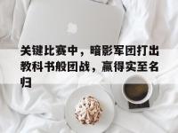 乐鱼体育app-关键比赛中，暗影军团打出教科书般团战，赢得实至名归的简单介绍